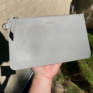 Pandora Grey Soft Pebbled Leather Large Travel Zipper Pouch Jewelry Bag Key Ring